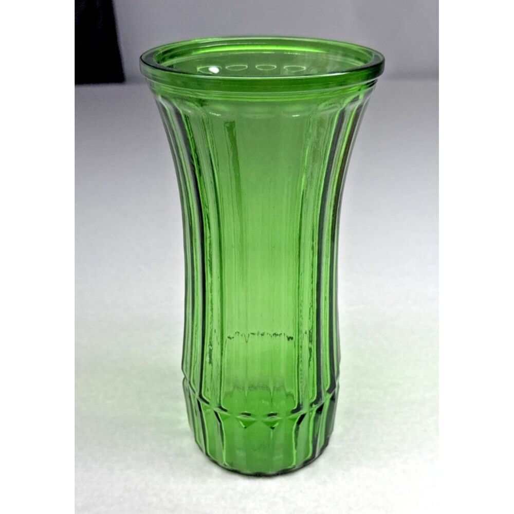 Hoosier Glass 4088-C Green Ribbed Vase Mid Century Art Glass USA Vintage